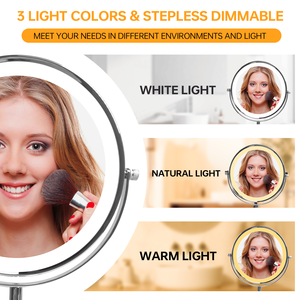 8-Inch LED Makeup <b>Mirror</b> with Dimmable 3-Color <b>Lighting</b> Double Sided 1X/10X <b>Magnifying</b> Vanity <b>Mirror</b> 360 Degree Coverage - Product Image 3