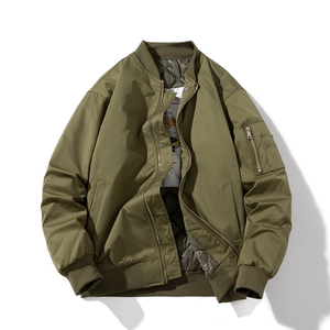 Blouson Bomber Homme Vert Olive Écologique Mego Industry Style Hip-Hop avec Fermeture Éclair Coupe-Vent Décontracté pour l'Automne - Product Image 3