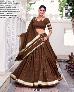 Lehenga Choli nupcial Noor-e-Magenta, largo hasta el suelo, tradicional, de Chanderi, para Diwali, bodas y fiestas, de secado rápido - Product Image 2