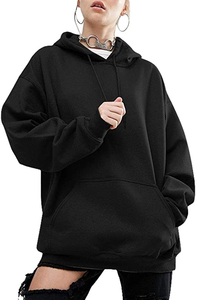 Vestido de Sudadera con Capucha para Mujer, Color Sólido, Manga Larga, Informal, Transpirable, Tejido de Punto, 100% Algodón, con Bolsillos, Ropa de Invierno, 340g - Product Image 4