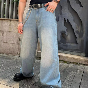 Jeans vintage personnalisés pour hommes, style streetwear, coupe ample, jambe large, délavés, style décontracté hip hop, pantalon en denim - Product Image 4