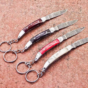 Couteau à lame en acier à motif damas, poignée confortable, porte-clés portable, couteaux porte-clés faits à la main en acier damas, mini-couteaux artisanaux de qualité supérieure - Product Image 6