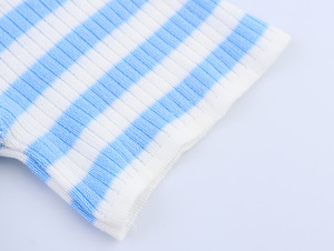 <b>Women's</b> Blue <b>White</b> Striped Knitted <b>Short</b> <b>Sleeve</b> V Neck Button Up Casual T-<b>Shirt</b> Spring Summer Breathable Regular Fit - Product Image 6