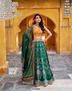 Ensemble Lehenga Choli traditionnel indien Zyana en soie Vaishali avec perles imprimées et dentelle Gotta Patti, tenue ethnique longue jusqu'au sol - Product Image 3