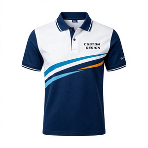 Polo de Manga Corta para Hombre, Estampado Geométrico Azul y Blanco, Tejido Transpirable, Estilo Casual, Corte Regular - Product Image 1