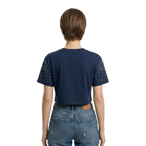 Haut court orné de strass pour femme, personnalisable avec logo, coupe décontractée, coton de haute qualité, respirant, style streetwear, coupe oversize - Product Image 2