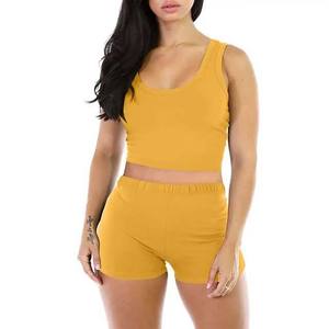 Ensemble de shorts de yoga en Spandex/Nylon à bretelles spaghetti et col rond, haute qualité, 2 pièces, uni, taille élastique sans couture, couture personnalisée - Product Image 3