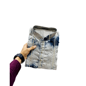 KURTA DE DISEÑADOR PARA HOMBRE EN SEDA, VISCOSE Y LINO CON PAYJAMA GRIS Achkan/Sherwani - Product Image 3