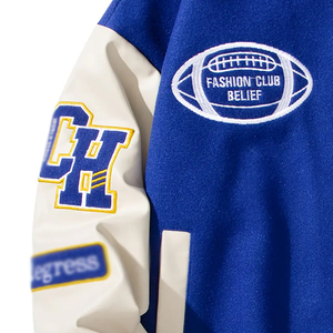 2026 Good Supplier Make Your Own Letterman With <b>Stand</b> Collar & Snap Closure Blue & Color Block College Baseball Jackets - Product Image 6