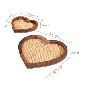 Premium Acacia Wood <b>Heart</b> Serving Tray with Woven Rattan Base for Modern Home and Kitchen Decor - Product Image 3