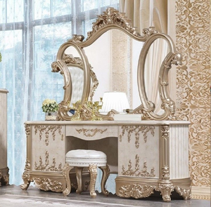 Elegant <b>silver</b> and gold detailed wooden carved <b>console</b> <b>table</b> with wide mirror, available at wholesale prices. - Product Image 2