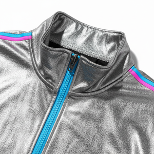 Traje de sauna para hombre, traje de control corporal para pérdida de peso, con rayas plateadas neón, diseño deportivo con cremallera completa, traje deportivo con revestimiento. - Product Image 2