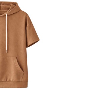 <b>Mens</b> Solid <b>Brown</b> Short Sleeve Hooded Sweatshirt Drawstring Kangaroo Pocket Loose Fit Pullover <b>Hoodie</b> - Product Image 4