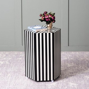 Modern Polygonal Inlay Work MDF Stool Black <b>White</b> Striped Lacquer <b>Wardrobe</b> Standing Type for Living Room Decoration - Product Image 3