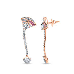 Boucles d'oreilles pendantes en or massif 18 carats avec diamants naturels, bijoux de luxe pour fiançailles et mariage - Product Image 5