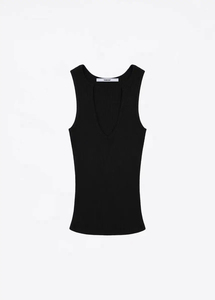 Crop top noir élégant pour femme, sans manches, coupe ajustée, col rond, décontracté, basique, été - Product Image 4