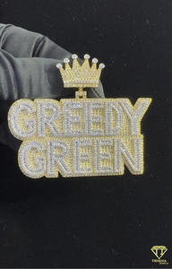 Pendentif personnalisé « Greedy Green » avec couronne, diamants Moissanite, plaqué rhodium, certifié GIA, en argent sterling 925, bijoux Hip Hop glacés - Product Image 5