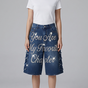 Shorts en jean baggy à strass pour femme – Tendance hiver – Style urbain - Product Image 5