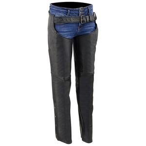 Pantalones de Motocicleta de Cuero Negro para Mujer con Panel de Mezclilla Azul, para Todas las Temporadas, Samroz Sports, Personalizables, de Alta Calidad - Product Image 3