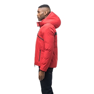 Men's <b>Red</b> <b>Hooded</b> Puffer <b>Jacket</b> Solid Color Winter Warm Thick Polyester Windproof Casual Zipper Front Regular Fit - Product Image 3