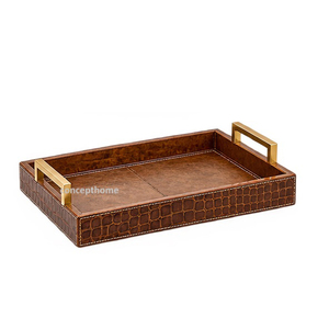 Bandeja Rectangular de Cuero para Servir con Asas de Latón, Diseño de Cuero, Apta para Lavavajillas, Impermeable, Ecológica, de Grado Comercial - Product Image 1