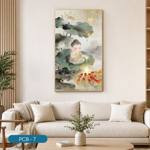 Impression sur tissu de soie Lotus Bouddha de la marque HALO, art aquarelle Poisson Doré, décoration intérieure spirituelle moderne, modèle de cadre personnalisé PCB-7 - Product Image 4