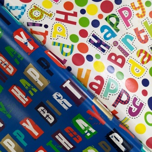 Rouleaux de papier cadeau double face Joyeux Anniversaire avec motifs cupcakes, étoiles et train, papier artistique pour cadeaux et loisirs créatifs - Product Image 2