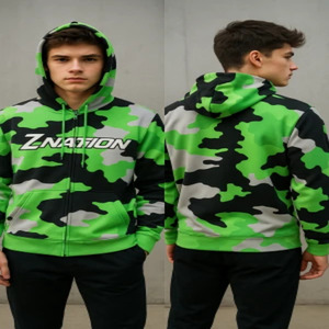 Sudadera con capucha y cremallera de camuflaje Z Nation para hombre, chaqueta de poliéster transpirable de manga larga, ajuste regular, para todas las estaciones - Product Image 1