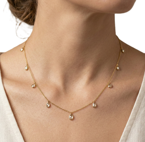 สร้อยคอเพชรโพลกี้ทำมือ ทองคำแท้ 10K 14K รูปทรงลูกแพร์ เพชรแล็บ สไตล์มินิมอล เหมาะสำหรับใส่ซ้อนกัน เป็นของขวัญสำหรับเธอ - Product Image 4