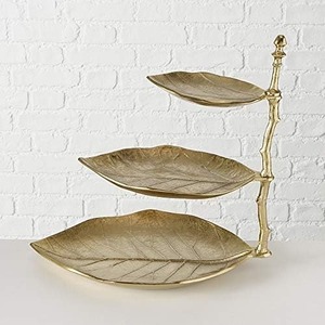 New design three tier leaf design metal serving stand with antique gold finish perfect for desserts snacks parties display - Product Image 5