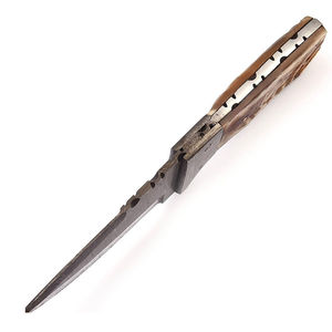 Cuchillo de caza de acero de Damasco con punta de gota y mango de madera, espesor de hoja de 0.6mm, calidad DIY, precio asequible. - Product Image 4