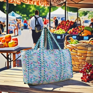 Sac fourre-tout matelassé à la main, best-seller, magnifique sac de shopping pour femmes, en coton Kantha fait à la main, plage, été, fermeture éclair - Product Image 3