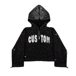Sudadera Corta Personalizada con Pedrería – Sudadera Negra con Cristales Brillantes y Diseño de Logotipo Personalizado, Sudadera de Lujo Estilo Urbano - Product Image 1