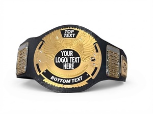 Ceinture de championnat de lutte personnalisée, en métal noir et or, avec plaque de titre et logo personnalisés, ceinture de championnat personnalisée - Product Image 1