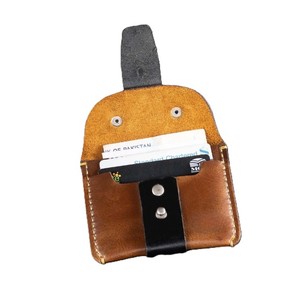 Two Tone Premium Genuine Leather <b>Card</b> <b>Holder</b> <b>Wallet</b> Contrast Strap Stud Closing Unisex Pocket Organizers Business Credit Case - Product Image 5
