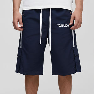 Custom Logo Men's Navy Blue <b>Cargo</b> Shorts With <b>White</b> Side Stripe Drawstring Waist Quick Dry Oxford Fabric Casual Bermuda Style - Product Image 1