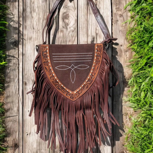 Boot Stitch Bohemian Genuine Leather Crossbody Bag With Fringes Tassel Decor Single <b>Strap</b> Women's <b>Shoulder</b> Bag All Seasons Style - Product Image 1