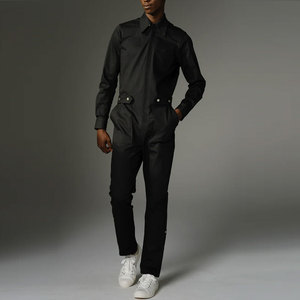 Combinaison noire à manches longues pour homme, nouvelle, avec logo personnalisé imprimé, poches poitrine et taille élastique - Product Image 1