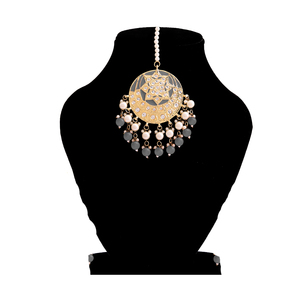 Ethnic Style Alloy Maangtikka With <b>Blue</b> <b>Beads</b> And Pearl Chain Handmade For Wedding Bridal Occasion - Product Image 2