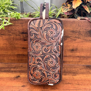 Bolsa de cosméticos de cuero con cremallera personalizada, neceser de viaje occidental para mujer, Kits de Dopp de cuero genuino - Product Image 4