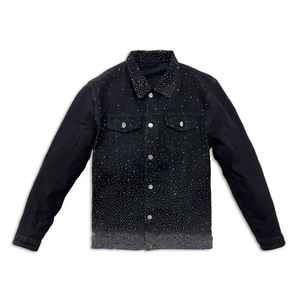 Veste en jean noire IBEX slim fit ornée de strass, extensible, style vintage streetwear, pour homme - Product Image 1