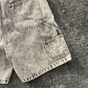 Shorts en jean délavé pour hommes, style streetwear d'été, avec logo brodé personnalisé, double genouillère et ceinture porte-outils, idéal pour les charpentiers - Vente en gros - Product Image 6