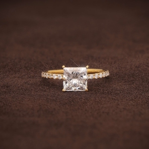 Princess Cut <b>Solitaire</b> <b>Ring</b> Fine Jewelry Luxury Solid Yellow Gold Plated Moissanite Claw Prong Set Engagement Wedding Gift - Product Image 1