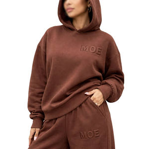 Ensemble sweat à capuche en polaire surdimensionné et pantalon large pour femme, logo en relief, coupe décontractée, vêtements de rue décontractés, fabrication - Product Image 2