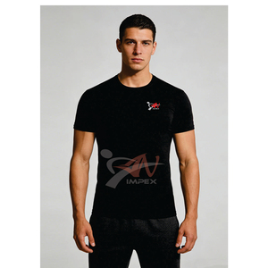 T-shirt de sport pour homme à manches courtes, coupe ajustée, séchage rapide, en polyester, col rond, uni, personnalisable avec logo, pour la course et la gym - Product Image 5