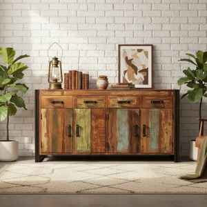 <b>RUSTIC</b> INDUSTRIAL LONG MANGO WOOD <b>SIDEBOARD</b>-Eco-Friendly Durable Handmade Storage Furniture - Product Image 1