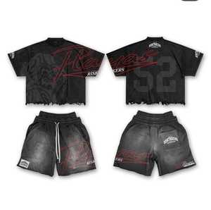 Conjunto de Camiseta Casual para Hombre de Alta Calidad 2025 con Pantalones Cortos de Algodón Transpirable con Lavado Ácido, Logotipo Personalizado OEM, Conjunto de Verano - Product Image 2