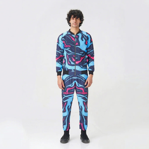 Ensemble de survêtement 2 pièces pour homme avec logo personnalisé, vêtements de sport à capuche, manches longues, fermeture éclair intégrale, pour la course à pied et le jogging - Product Image 1