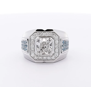 Bague de cocktail géométrique pour homme avec diamant taille princesse serti pavé, pierres bleues, plaqué rhodium, argent 925 - Product Image 2