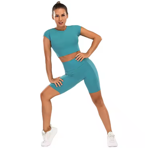 Ensemble de sport respirant pour filles : T-shirt de compression à manches courtes, short et pantalon taille haute pour gym, yoga, fitness et course à pied - Product Image 2